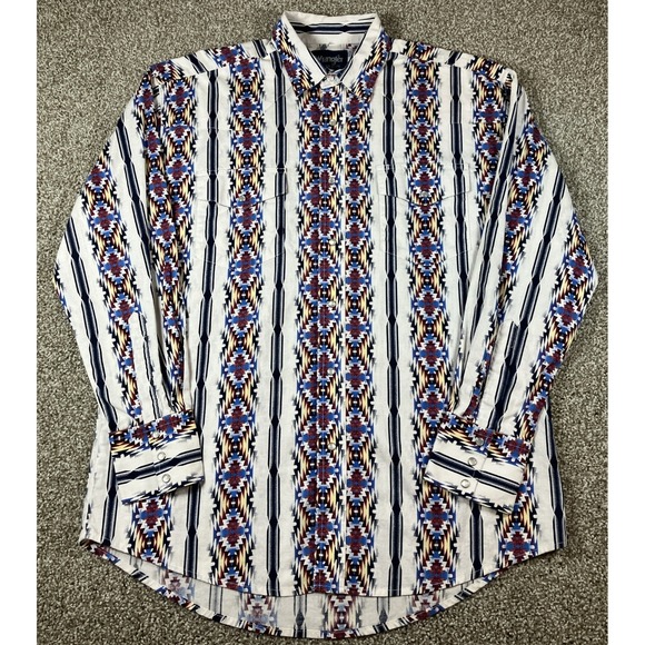 Wrangler Other - Wrangler Aztec Pearl Snap Button Down Shirt Mens Size Large Western Shirt‎